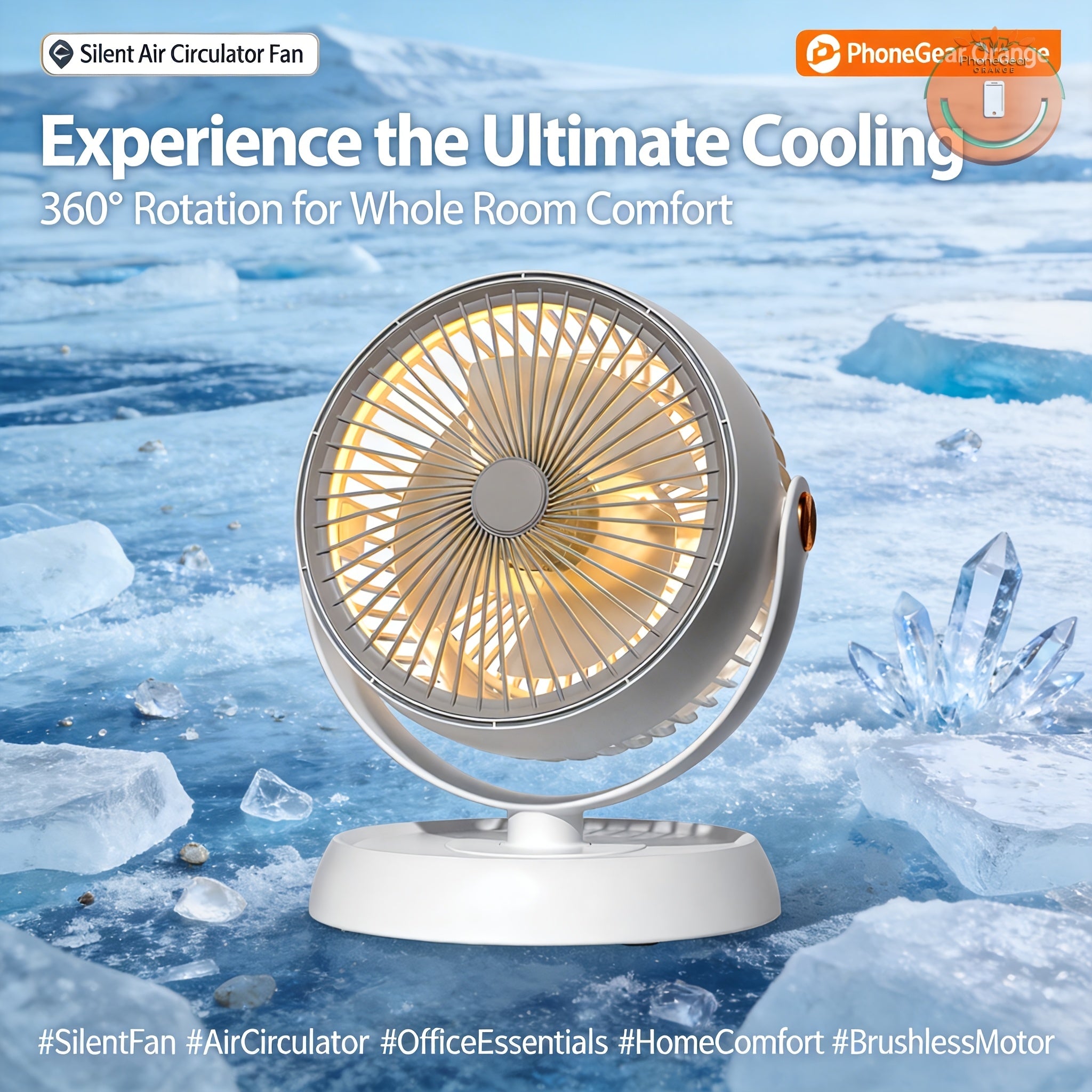 Large Silent Air Circulation Table Fan - Dimensions: 9.84in X 8.07in | Includes a Warm Light Turbo Tabletop Circulation Fan That Quickly Circulates Indoor Air, Offering Multi-speed Adjustable High-velocity Airflow. Features a Grooved Back for Wall