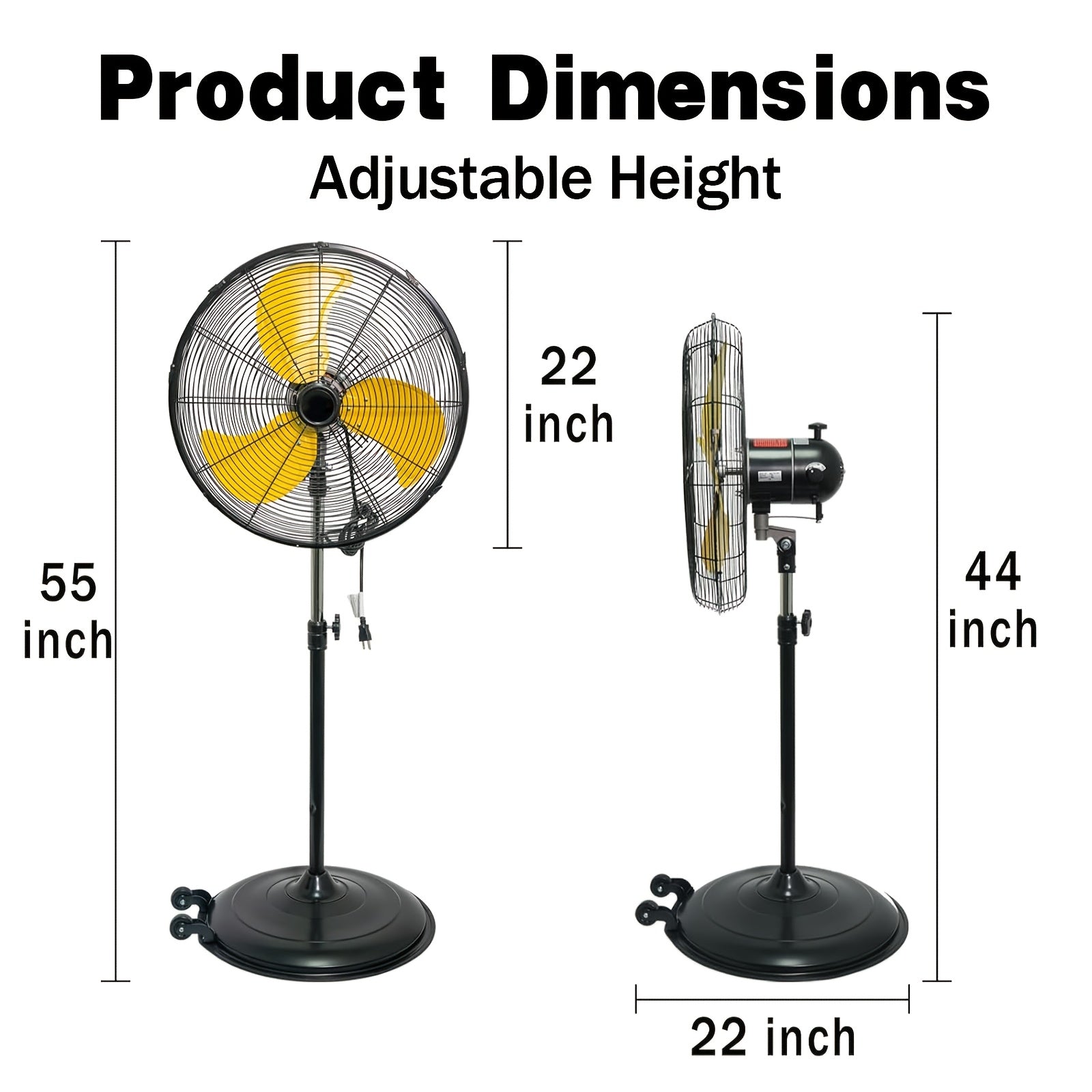 20-Inch Industrial Standing Fan with Oscillation & Adjustable Height - Heavy-Duty Floor Fan Suitable for, Office, - Quiet Operation, Weighted Base, 3 Speeds, Removable Blades & Portable Pedestal Fan