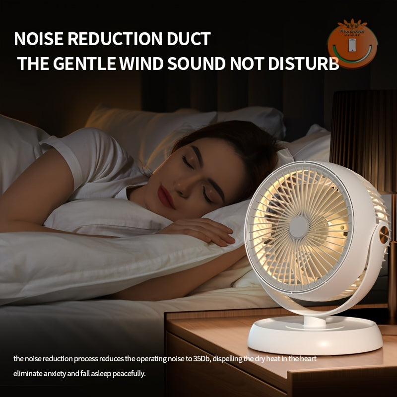 Large Silent Air Circulation Table Fan - Dimensions: 9.84in X 8.07in | Includes a Warm Light Turbo Tabletop Circulation Fan That Quickly Circulates Indoor Air, Offering Multi-speed Adjustable High-velocity Airflow. Features a Grooved Back for Wall