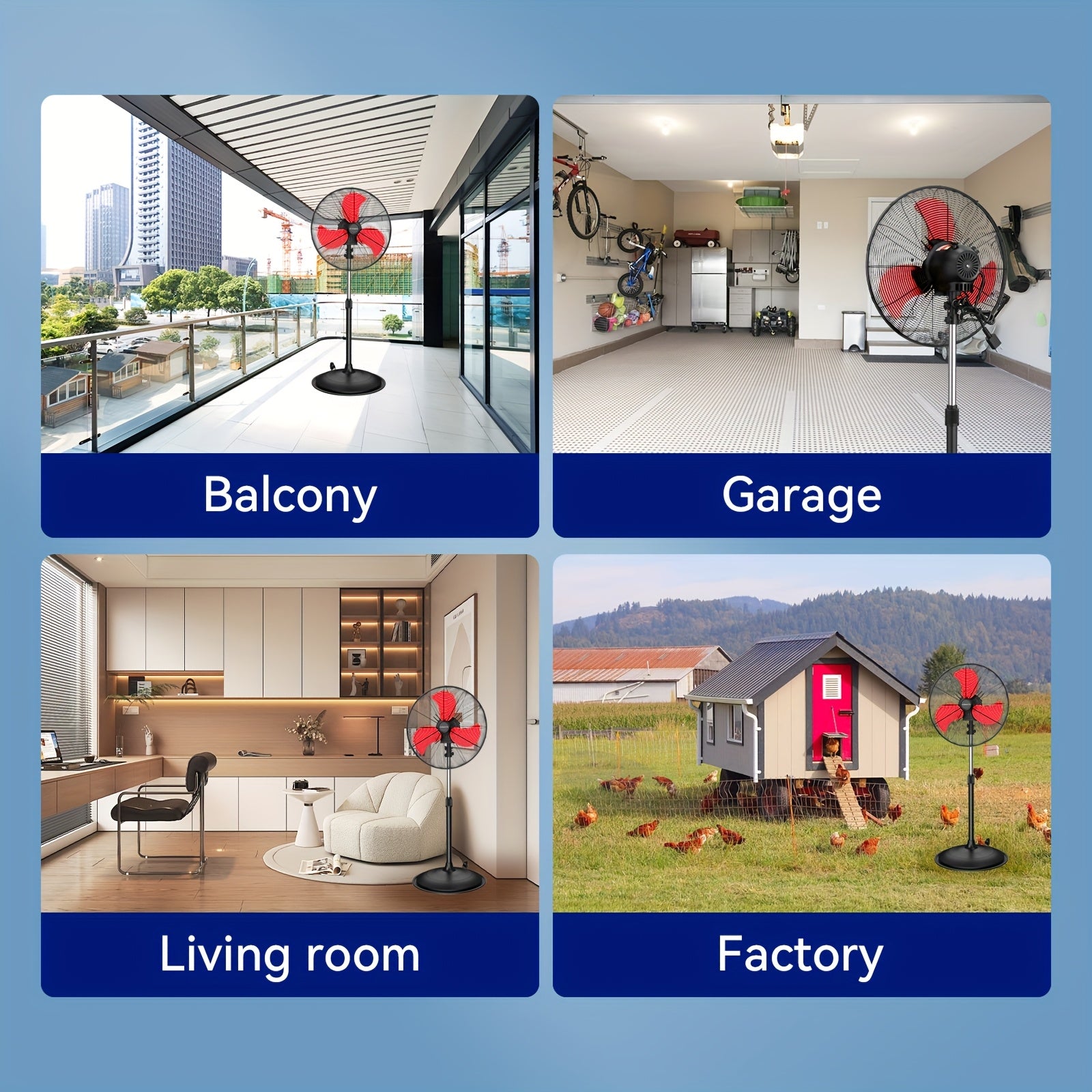 20in Pedestal Oscillating Fan, 3 Speed, 3000-5000 CFM, Heavy Duty Metal Fan, Standing Fan, Air Circulator Fan with Caster for Commercial, Bedroom, House, Barn, Door, Dormitory, Residential, Warehouse, Patio, Garage, Bedside