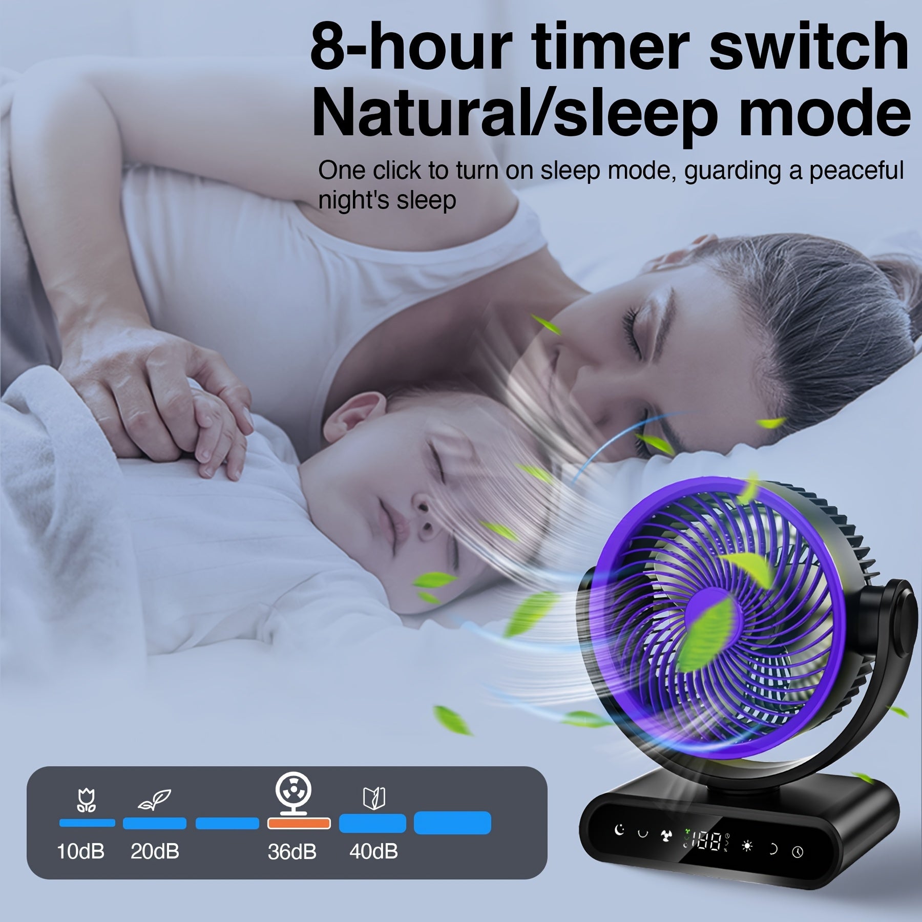 9-Inch Smart Fan for Mobile Charging, Featuring a 90° Vertical Manual Adjustment And 120° Oscillation, with 5 Wind Speeds And Remote Control. It Includes 12 Warm LED Lights with Three Dimming Levels, a Long-Lasting Battery, And Operates Quietly