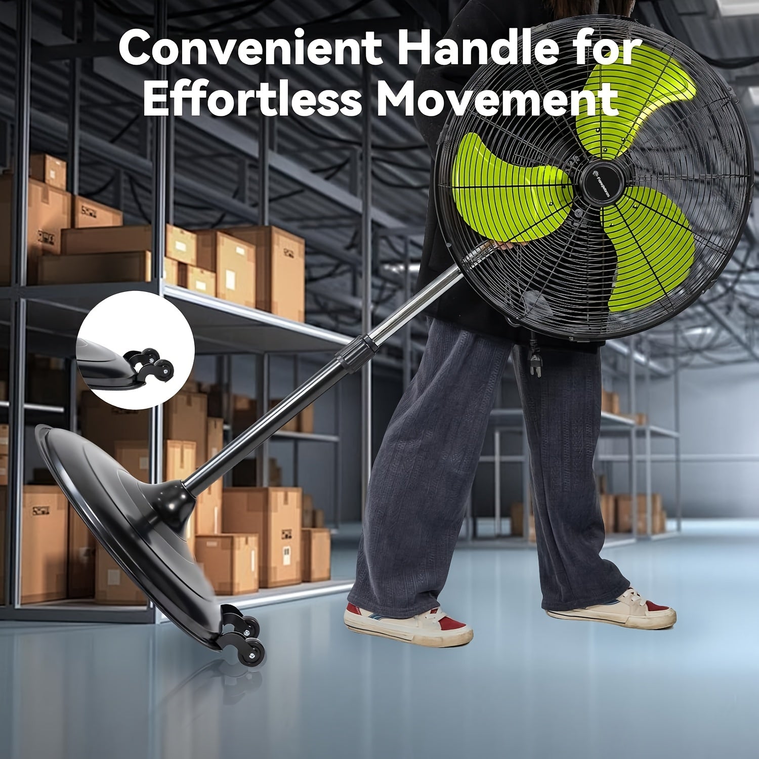 20in Pedestal Oscillating Fan, 3 Speed, 3000-5000 CFM, Heavy Duty Metal Fan, Standing Fan, Air Circulator Fan with Caster for Commercial, Bedroom, House, Barn, Door, Dormitory, Residential, Warehouse, Patio, Garage, Bedside