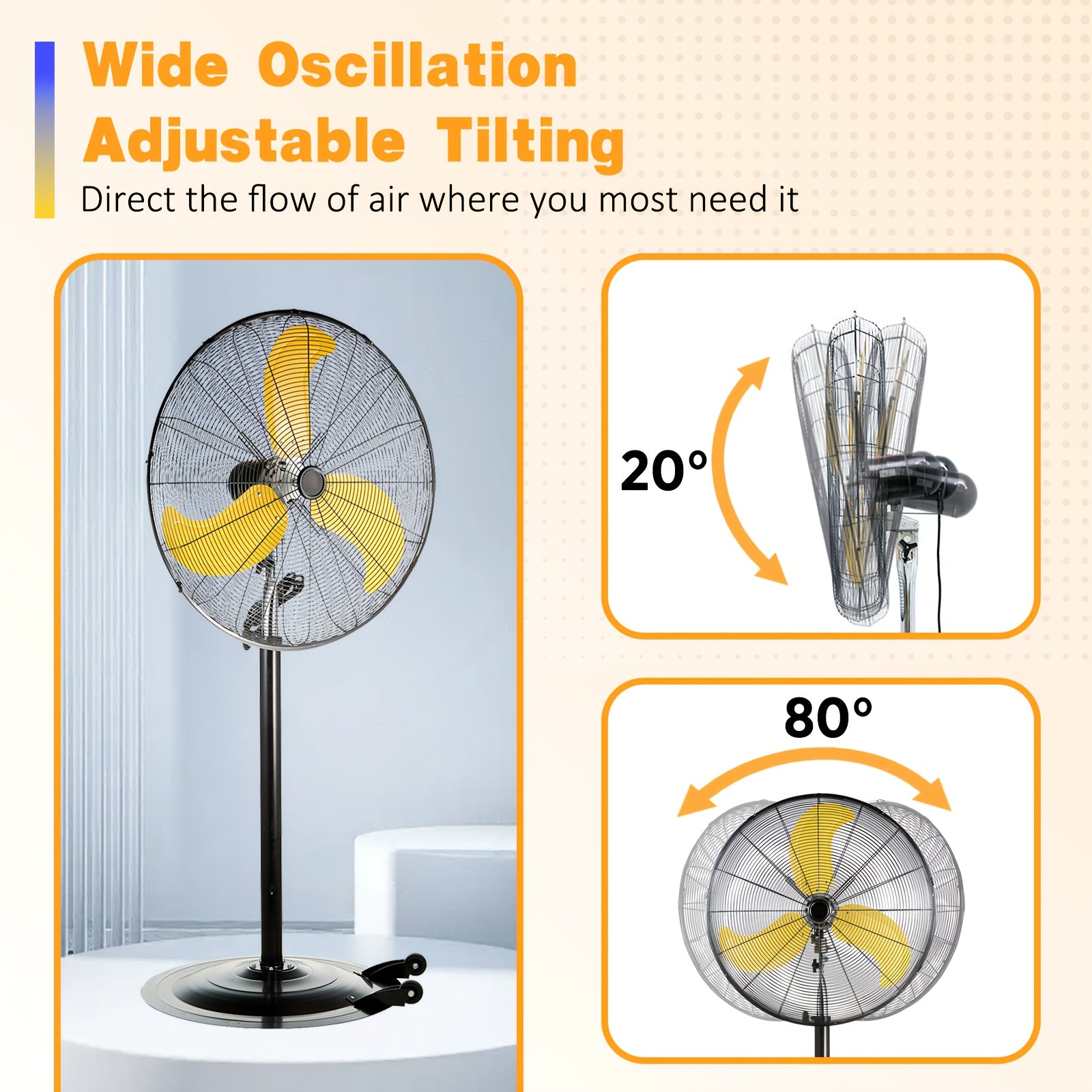 Industrial Pedestal Fan Oscillating Standing Fan 30-Inch with Height Adjustment, Heavy-Duty Motor, Wide-Angle Oscillation & 3-Speed - Suitable for Workshop, Garage, Shop, - Floor Fan with Sturdy & Thermal