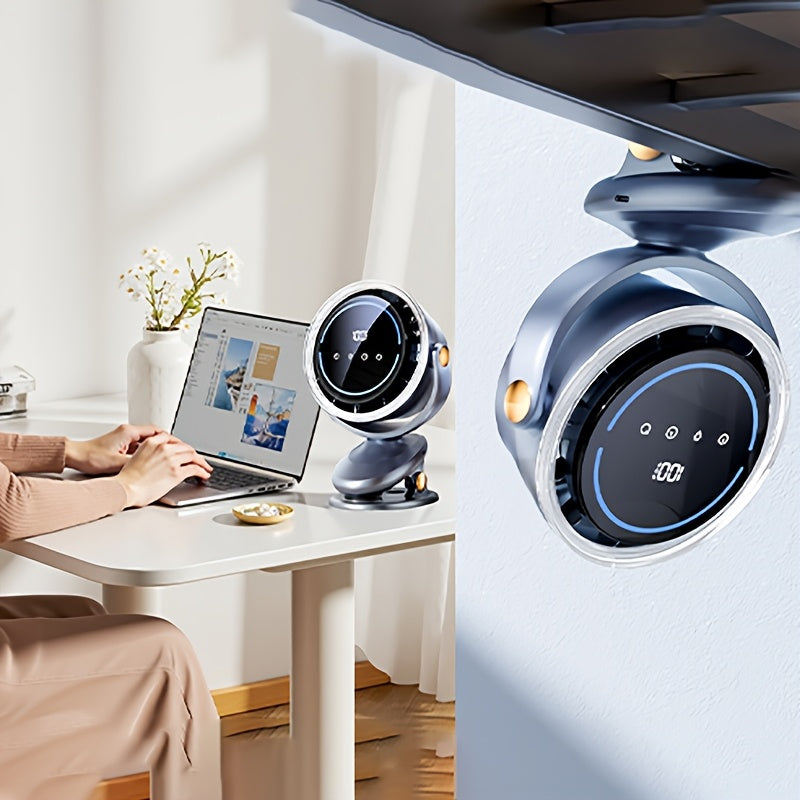 1pc Two-in-one Clip-on Fan, 5-speed Adjustable Fan, 3-speed Adjustable Ambient Light, With Automatic Rotation Function, 3-speed Intelligent Timing Function, Desktop Fan, Bedroom Night Light Fan, Touch Switch Design For Convenient Operation