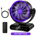 9-Inch Smart Fan for Mobile Charging, Featuring a 90° Vertical Manual Adjustment And 120° Oscillation, with 5 Wind Speeds And Remote Control. It Includes 12 Warm LED Lights with Three Dimming Levels, a Long-Lasting Battery, And Operates Quietly