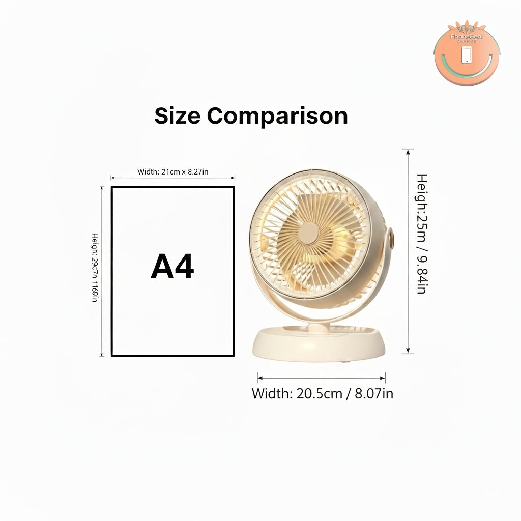 Large Silent Air Circulation Table Fan - Dimensions: 9.84in X 8.07in | Includes a Warm Light Turbo Tabletop Circulation Fan That Quickly Circulates Indoor Air, Offering Multi-speed Adjustable High-velocity Airflow. Features a Grooved Back for Wall