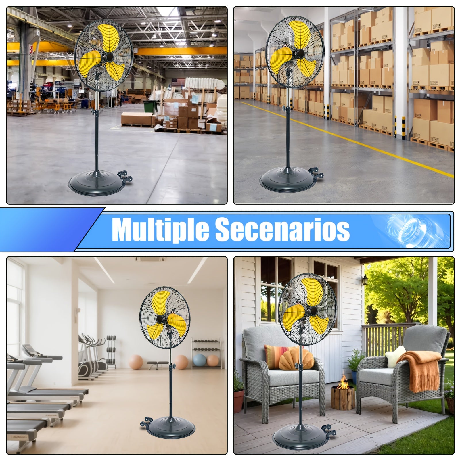 20-Inch Industrial Standing Fan with Oscillation & Adjustable Height - Heavy-Duty Floor Fan Suitable for, Office, - Quiet Operation, Weighted Base, 3 Speeds, Removable Blades & Portable Pedestal Fan