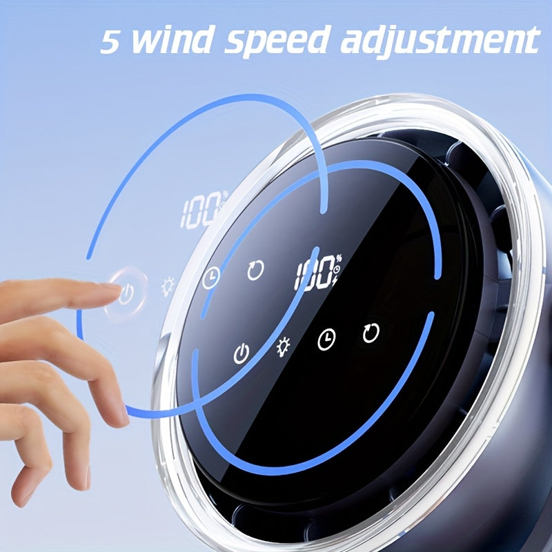 1pc Two-in-one Clip-on Fan, 5-speed Adjustable Fan, 3-speed Adjustable Ambient Light, With Automatic Rotation Function, 3-speed Intelligent Timing Function, Desktop Fan, Bedroom Night Light Fan, Touch Switch Design For Convenient Operation