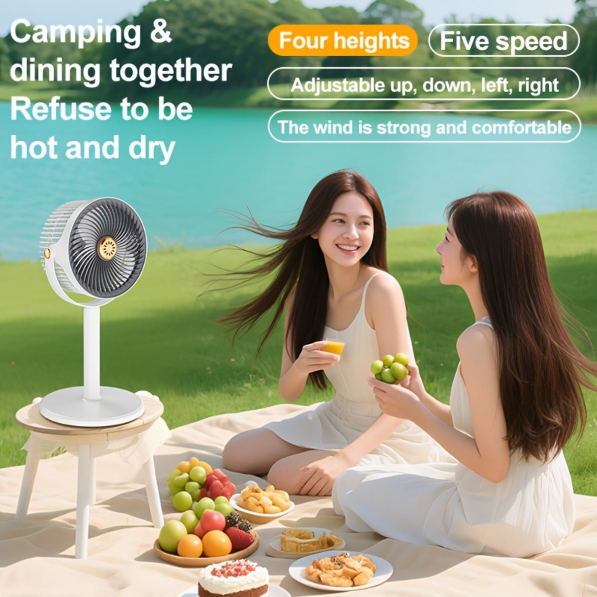 5-in-1 Adjustable Height Household Floor Fan with 5-Speed Settings, Type-C Charging Port, Modern USB Charging Port for Home Use, Dual Design for Vertical and Freestanding Air Circulator, High-Power Simple Stand. 4000mAh Battery, Ideal for Indoor