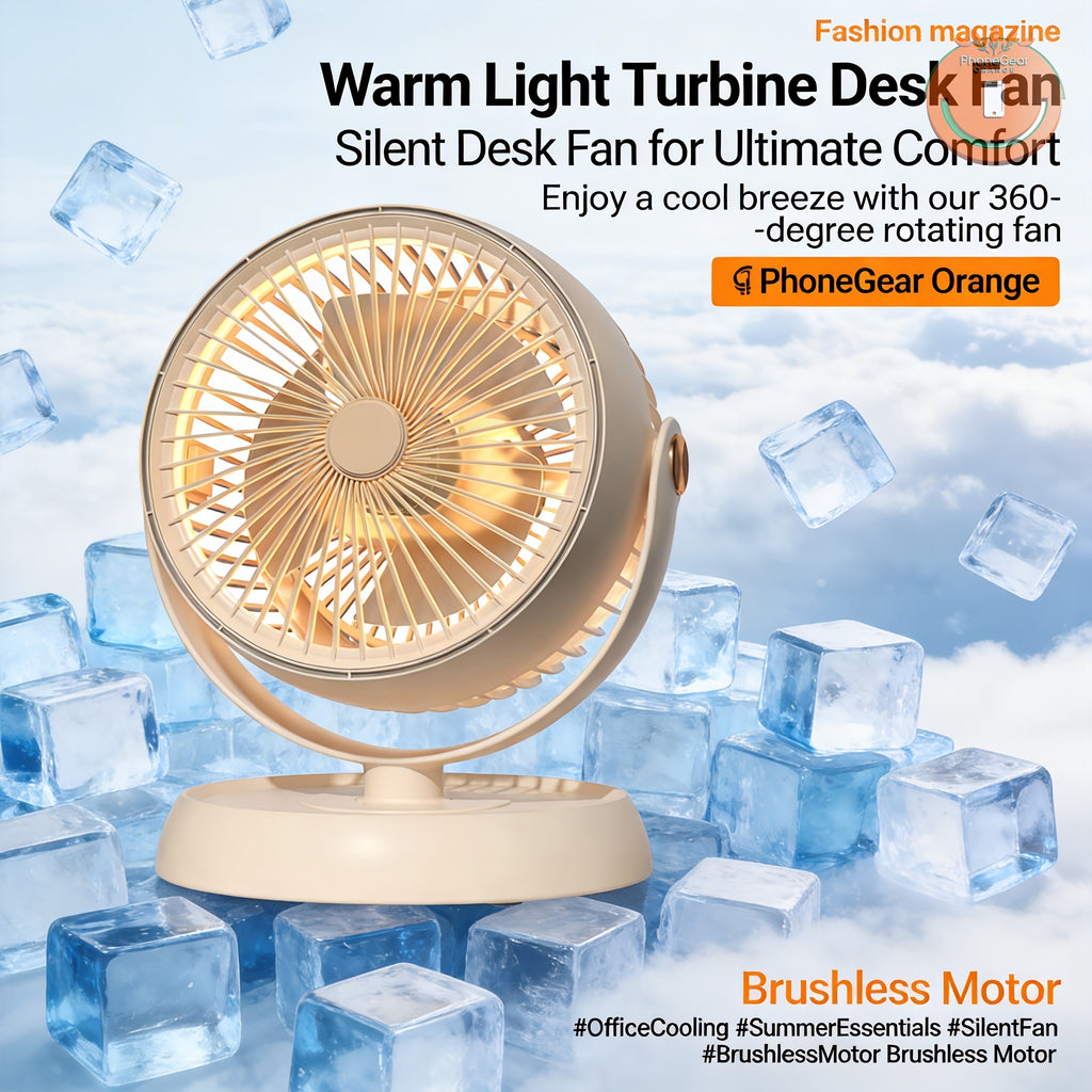 Large Silent Air Circulation Table Fan - Dimensions: 9.84in X 8.07in | Includes a Warm Light Turbo Tabletop Circulation Fan That Quickly Circulates Indoor Air, Offering Multi-speed Adjustable High-velocity Airflow. Features a Grooved Back for Wall