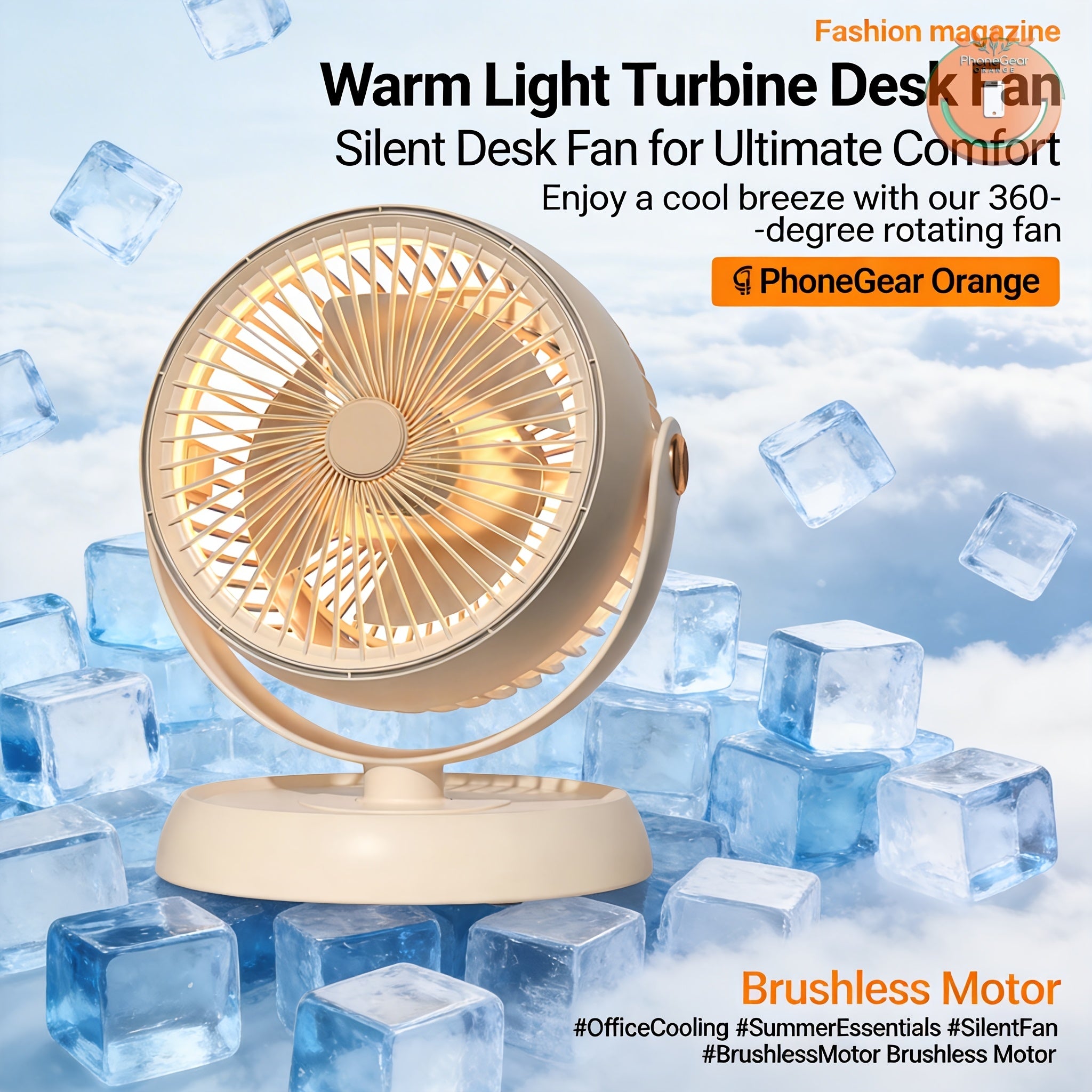 Large Silent Air Circulation Table Fan - Dimensions: 9.84in X 8.07in | Includes a Warm Light Turbo Tabletop Circulation Fan That Quickly Circulates Indoor Air, Offering Multi-speed Adjustable High-velocity Airflow. Features a Grooved Back for Wall