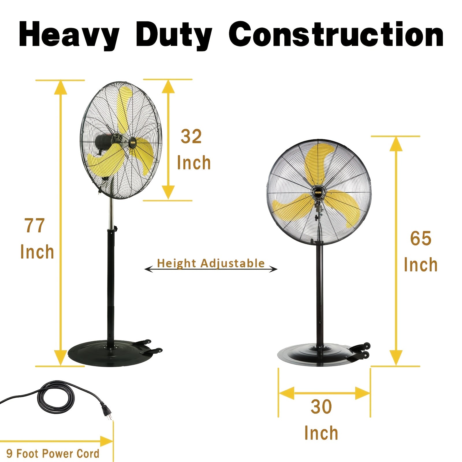 Industrial Pedestal Fan Oscillating Standing Fan 30-Inch with Height Adjustment, Heavy-Duty Motor, Wide-Angle Oscillation & 3-Speed - Suitable for Workshop, Garage, Shop, - Floor Fan with Sturdy & Thermal