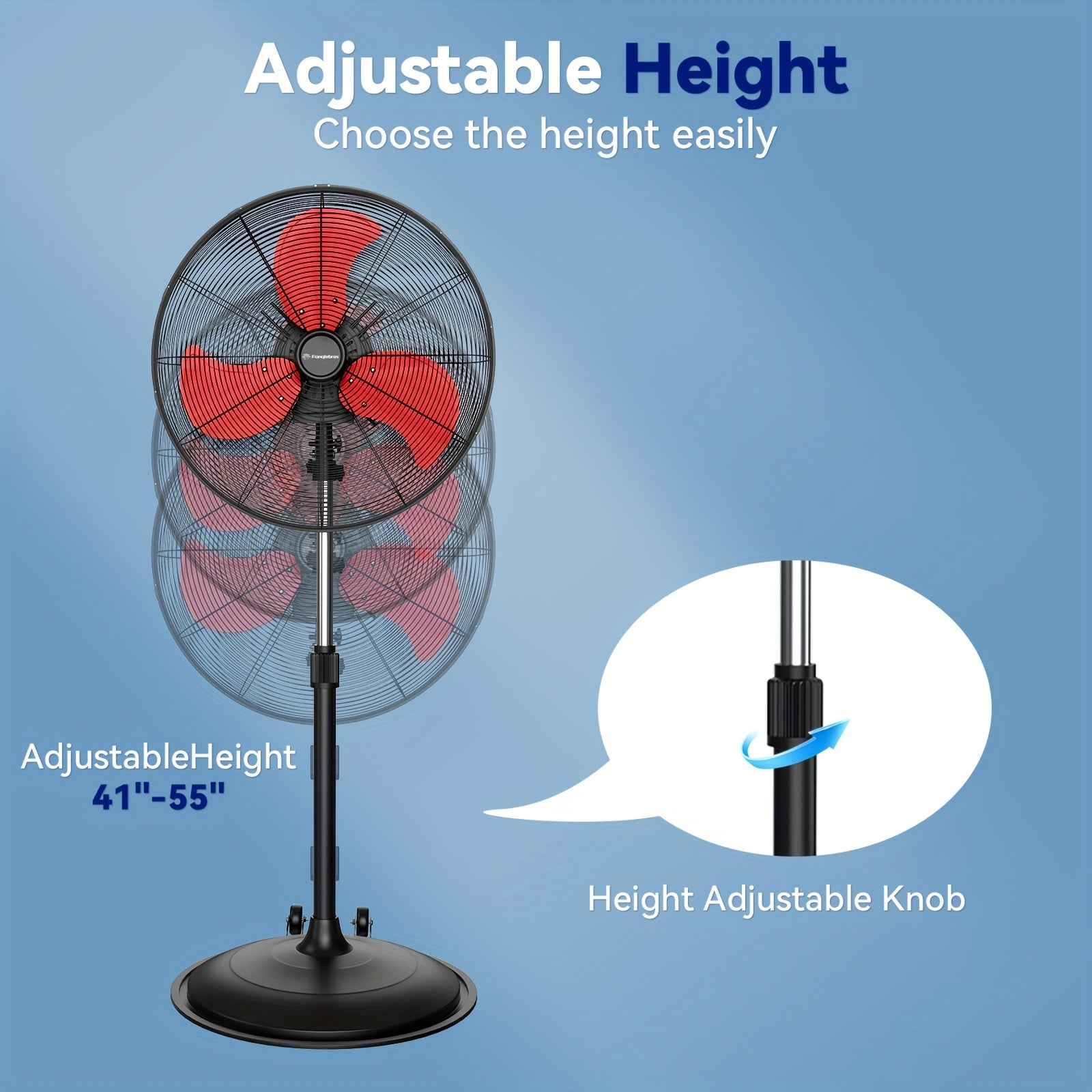 20in Pedestal Oscillating Fan, 3 Speed, 3000-5000 CFM, Heavy Duty Metal Fan, Standing Fan, Air Circulator Fan with Caster for Commercial, Bedroom, House, Barn, Door, Dormitory, Residential, Warehouse, Patio, Garage, Bedside