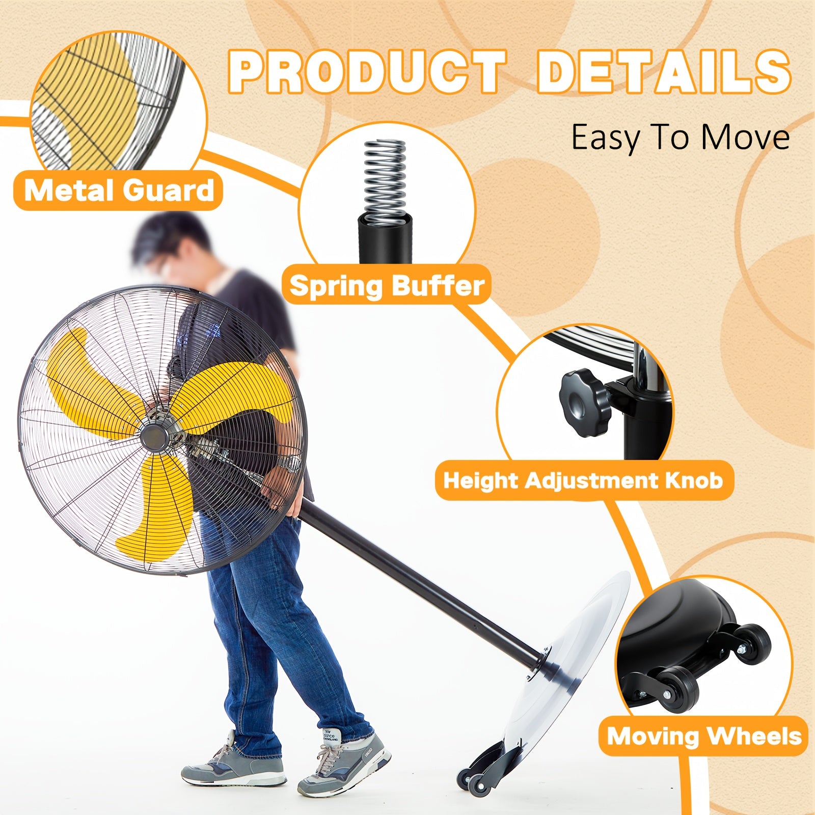 Industrial Pedestal Fan Oscillating Standing Fan 30-Inch with Height Adjustment, Heavy-Duty Motor, Wide-Angle Oscillation & 3-Speed - Suitable for Workshop, Garage, Shop, - Floor Fan with Sturdy & Thermal