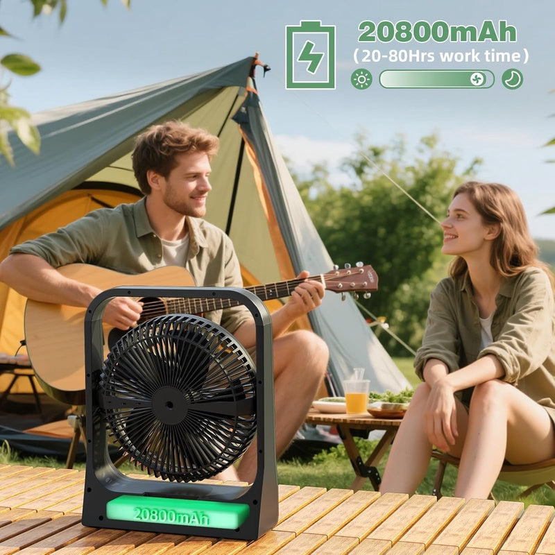 8 - inch USB Portable Fan - 20800mAh Rechargeable Battery Operated Fan 80Hrs work time - Personal Desk Fans - Battery Powered Fans use for Bedroom, Desktop, Table, Office, Camping, and Outdoor