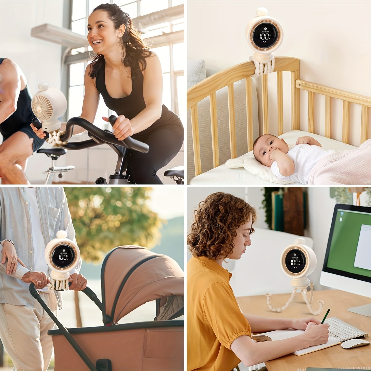 Octopus Desktop Fan Portable with 100-Speed Wind and Colorful Night Light, Stocking Stuffers, Camping Gear and Equipment