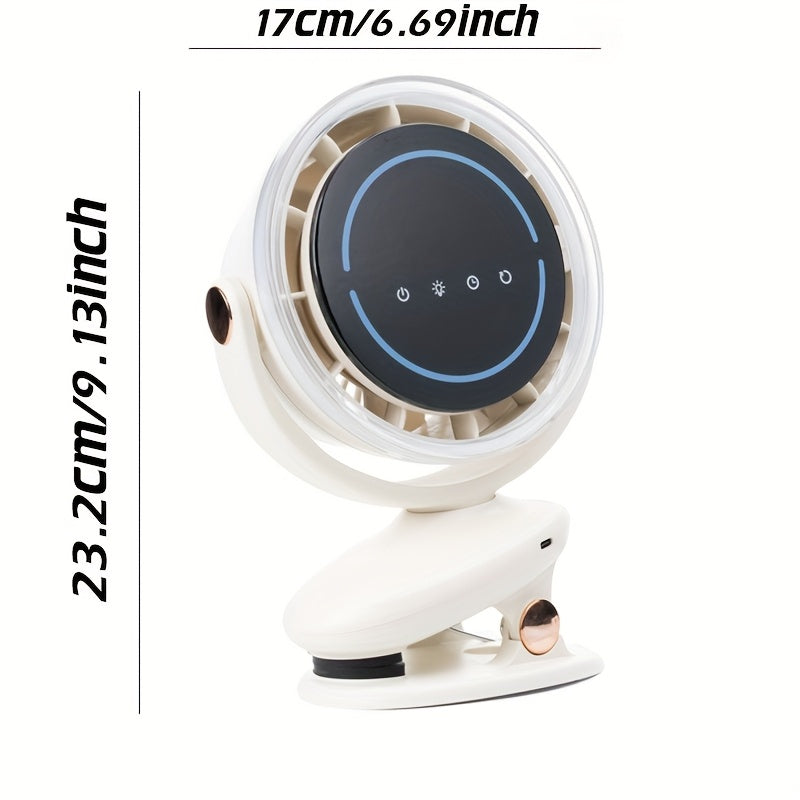 1pc Two-in-one Clip-on Fan, 5-speed Adjustable Fan, 3-speed Adjustable Ambient Light, With Automatic Rotation Function, 3-speed Intelligent Timing Function, Desktop Fan, Bedroom Night Light Fan, Touch Switch Design For Convenient Operation