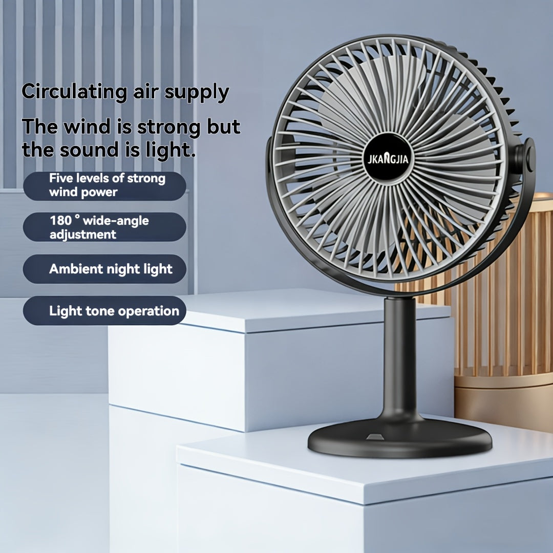 Portable Desktop Fan with USB Charging, Silent Operation, Wall-Mountable, Featuring 5-Speed Settings for Powerful Airflow, And Designed with a Phone Holder, Suitable for Use on Desks, Outdoor Trips, Camping Tents, As Well As in Living Rooms