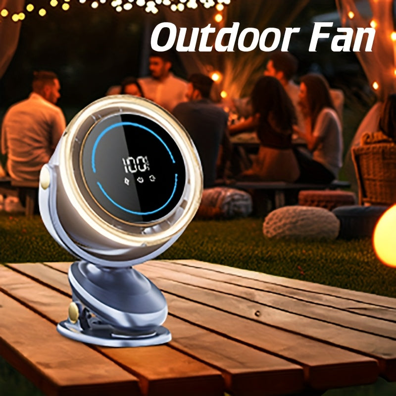 1pc Two-in-one Clip-on Fan, 5-speed Adjustable Fan, 3-speed Adjustable Ambient Light, With Automatic Rotation Function, 3-speed Intelligent Timing Function, Desktop Fan, Bedroom Night Light Fan, Touch Switch Design For Convenient Operation