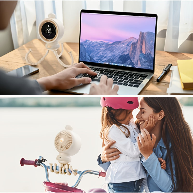 Octopus Desktop Fan Portable with 100-Speed Wind and Colorful Night Light, Stocking Stuffers, Camping Gear and Equipment