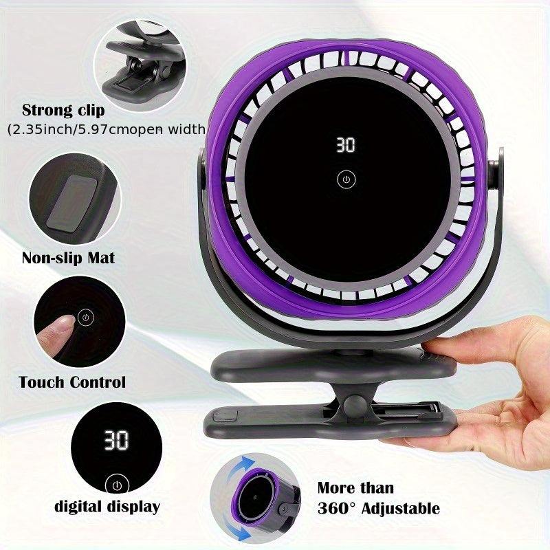 Desk fan, Digital display, rechargeable USB fan, 105° tilt, 120 speed settings, long-lasting power, portable fan, suitable for offices, bedrooms, kitchens and small travel camping places.