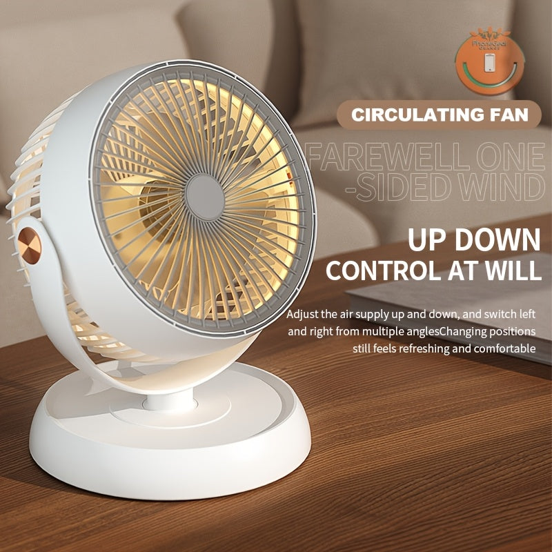 Large Silent Air Circulation Table Fan - Dimensions: 9.84in X 8.07in | Includes a Warm Light Turbo Tabletop Circulation Fan That Quickly Circulates Indoor Air, Offering Multi-speed Adjustable High-velocity Airflow. Features a Grooved Back for Wall