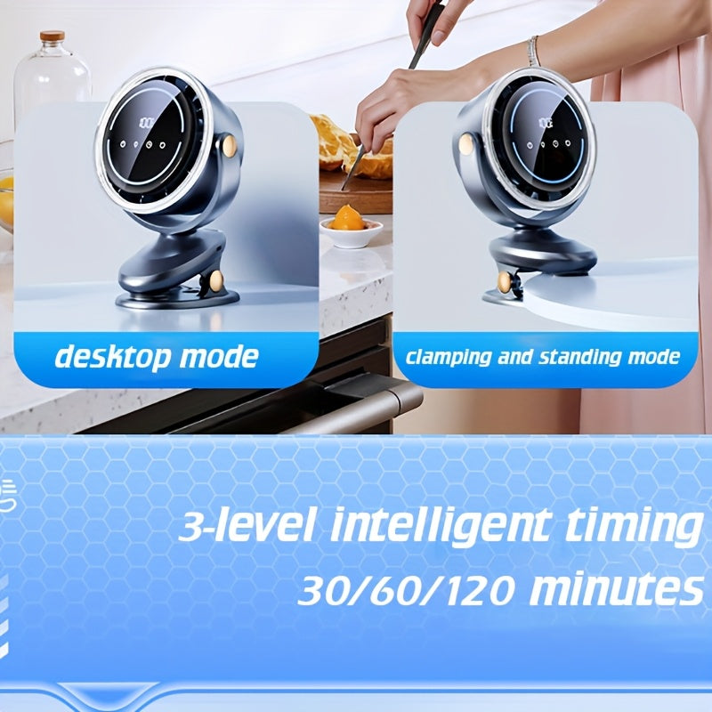 1pc Two-in-one Clip-on Fan, 5-speed Adjustable Fan, 3-speed Adjustable Ambient Light, With Automatic Rotation Function, 3-speed Intelligent Timing Function, Desktop Fan, Bedroom Night Light Fan, Touch Switch Design For Convenient Operation