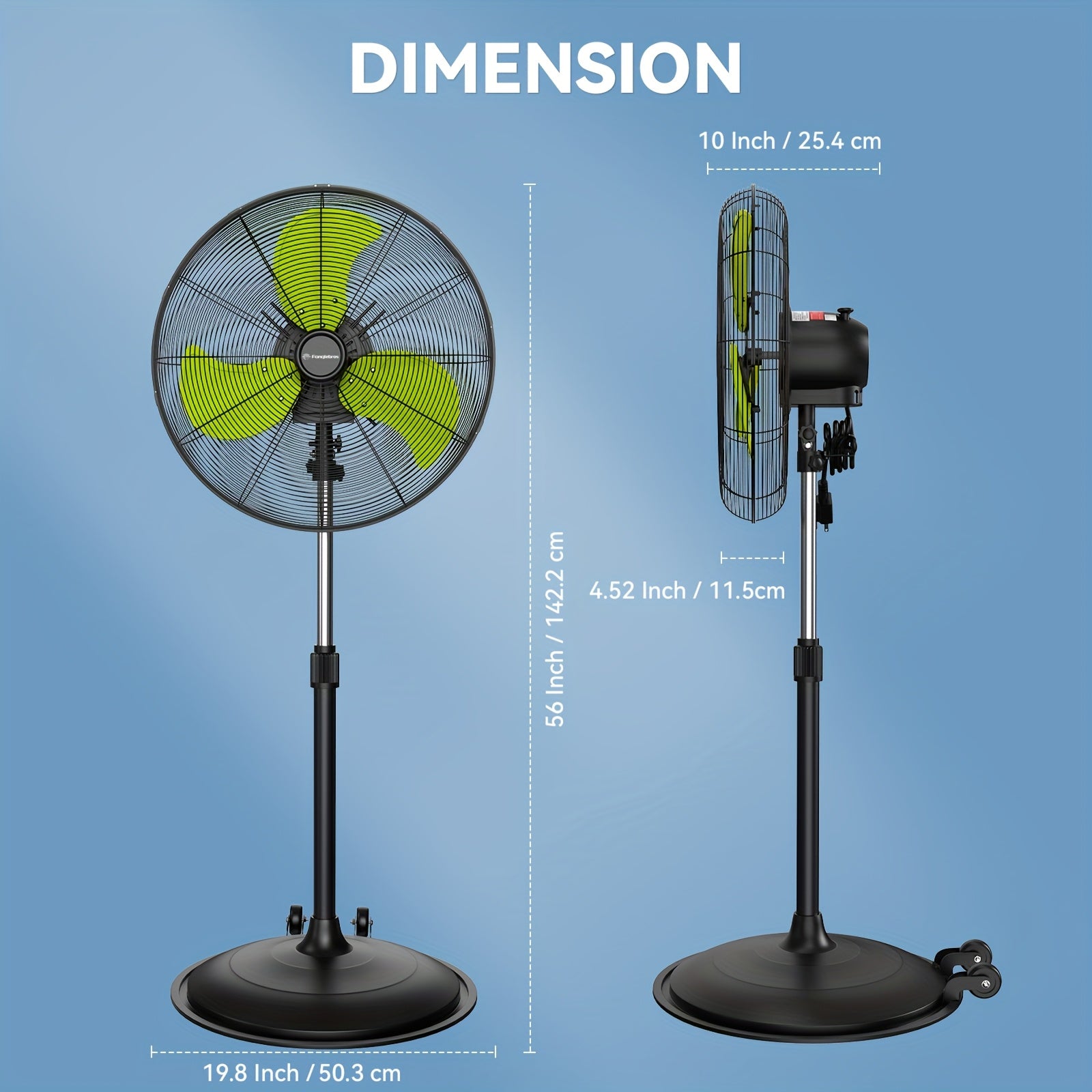 20in Pedestal Oscillating Fan, 3 Speed, 3000-5000 CFM, Heavy Duty Metal Fan, Standing Fan, Air Circulator Fan with Caster for Commercial, Bedroom, House, Barn, Door, Dormitory, Residential, Warehouse, Patio, Garage, Bedside