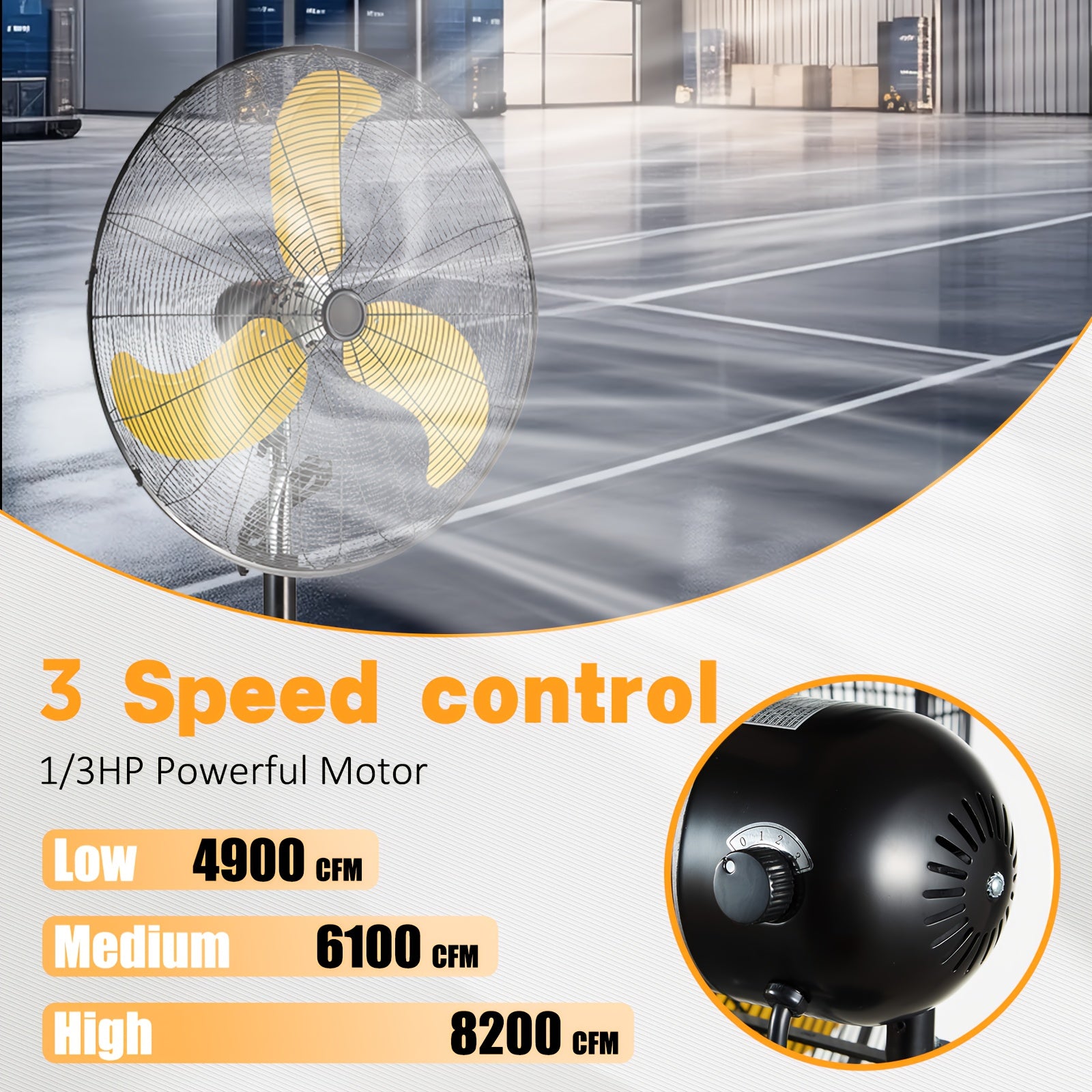 Industrial Pedestal Fan Oscillating Standing Fan 30-Inch with Height Adjustment, Heavy-Duty Motor, Wide-Angle Oscillation & 3-Speed - Suitable for Workshop, Garage, Shop, - Floor Fan with Sturdy & Thermal