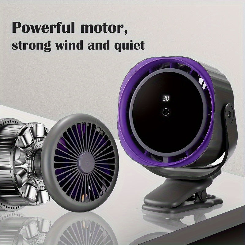 Desk fan, Digital display, rechargeable USB fan, 105° tilt, 120 speed settings, long-lasting power, portable fan, suitable for offices, bedrooms, kitchens and small travel camping places.